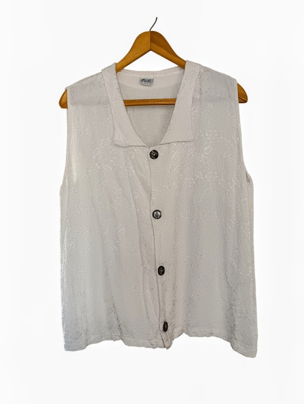 Vintage CP Shades Sleeveless Jacquard Button-Down Top Soft Drape